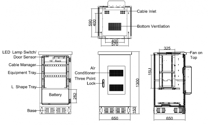 Double Wall Outdoor Power Cabinet 15U Rack Air Conditioner Cooling With ...