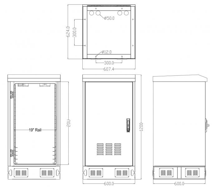 600x600x20U Height Floor Mounted Telecom Enclosure Standard 19 Inch ...