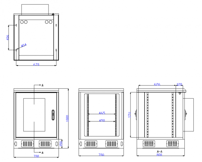 Stainless Steel IP56 Weatherproof Telecom Equipment Racks Outdoor Dual Door