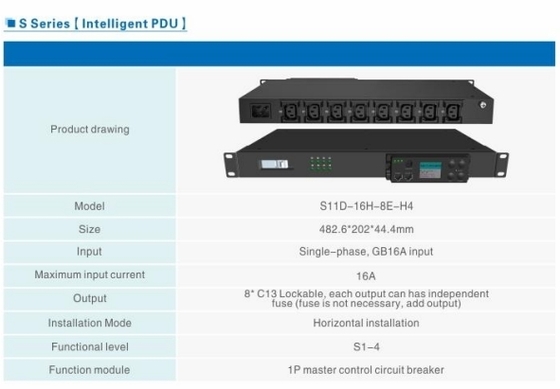 Intelligent Power Distribution Unit 8 Outlet 16A 250VAC RS-485