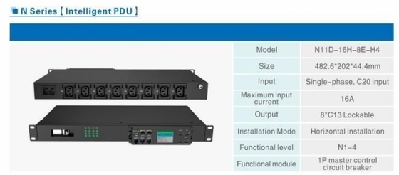 Intelligent Power Distribution Unit 8 Outlet 16A 250VAC RS-485