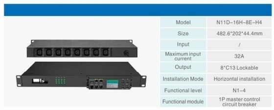 Intelligent Power Distribution Unit 8 Outlet 16A 250VAC RS-485