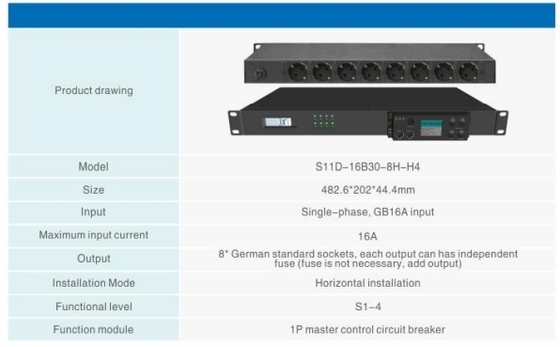 Intelligent Power Distribution Unit 8 Outlet 16A 250VAC RS-485