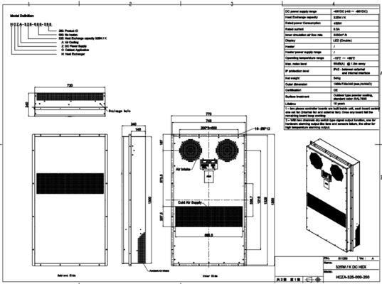 48VDC 325W/K Enclosure Heat Exchanger with RS485 MODBUS RTU