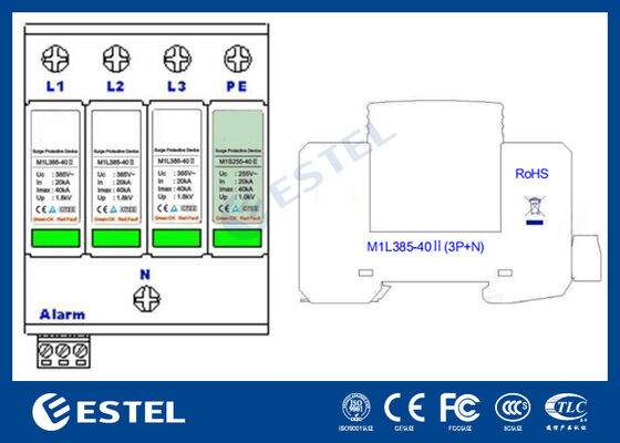 M1L385-40 II Surge Protection Device (SPD) for Power Distribution - 40kA Surge Current, 230V/400VAC, Remote Alarm Port, DIN Rail Installation, IP20, Class C Protection